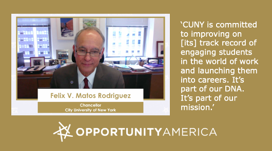 <a href="/opp_america/">Opportunity America</a> thanks <a href="/ChancellorCUNY/">Félix V. Matos Rodríguez</a> Félix V. Matos Rodríguez for his remarks at the launch of our new report, Today’s students, tomorrow’s workforce: A roadmap for CUNY community colleges. Visit bit.ly/3ADywpU to view the event and read the report.