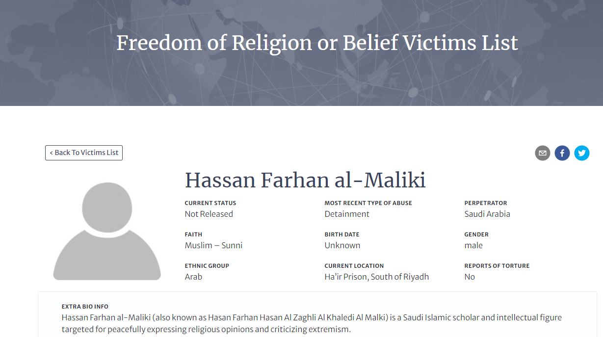 Uscirf On Twitter Uscirf Chair Nadinemaenza We Are Concerned Over The Ongoing Detention Of Islamic Scholar Hassan Farhan Al Maliki Amp Other Religious Prisoners Of Conscience In Saudi Arabia Peacefully Expressing Religious Beliefs