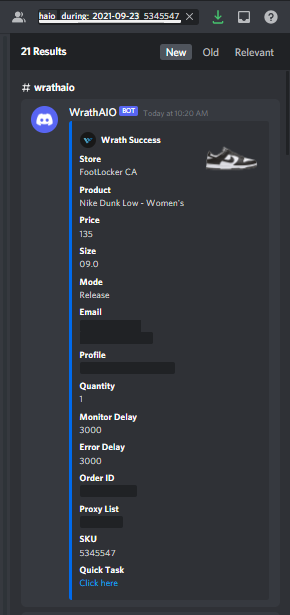 All 21 checkouts on @wrathsoftware for Panda Dunks 

Cookgroup: @notify 

Proxies: @LiveProxies @LEMONPROXY2020 @Rainbow_Proxy @WinnerProxies @smallproxy1 @BartProxies @smallproxy1 @OculusProxies @KaBoomProxies