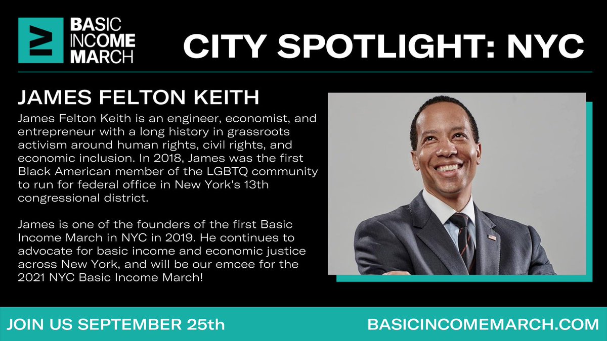 Thrilled to announce that James Felton Keith <a href="/JFKii/">JamesFeltonKeith ≥</a> has joined our roster for the #NYC #BasicIncomeMarch2021! He is one of the cofounders of the very first BIM, and will be emceeing our 3rd Annual march in Harlem on Saturday—don't miss it!

RSVP here: bit.ly/3l829sV