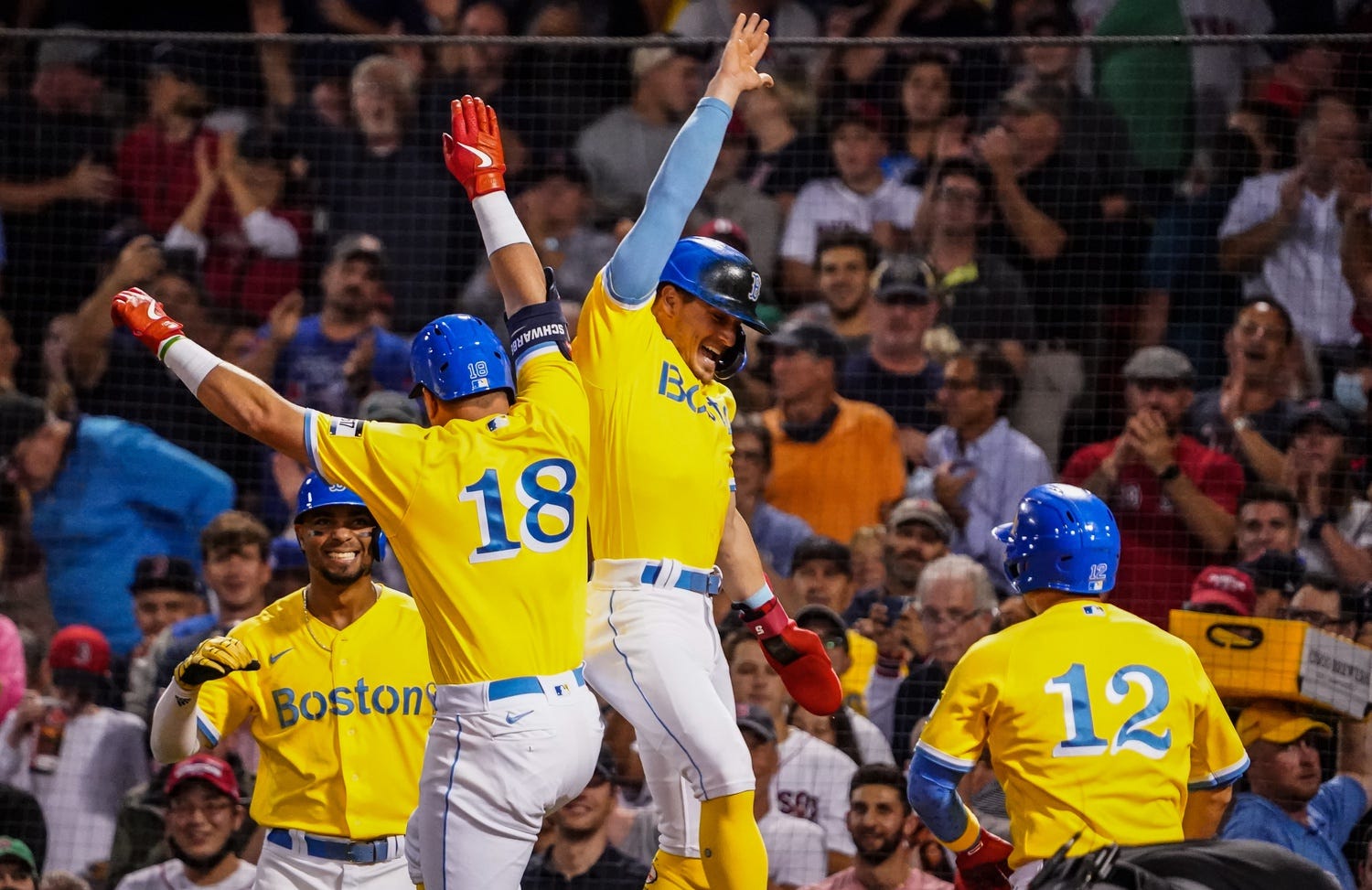 boston red sox wearing yellow