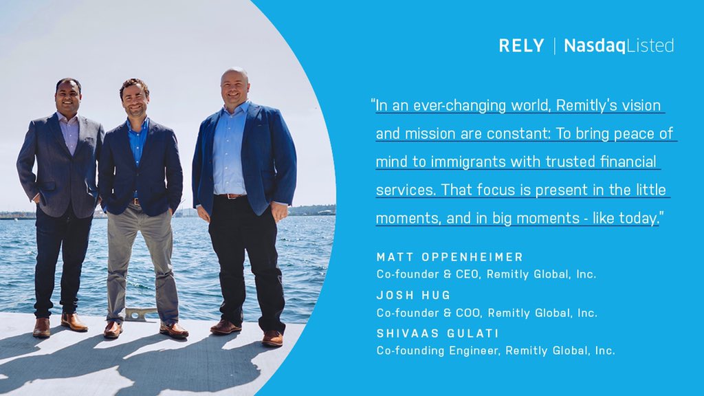 Proud of @remitly’s milestone and everything our team has accomplished and still has to accomplish for our customers! Cheers to @matt_oppy and @shivaas for their loyal partnership. #WJGS #RelyPO