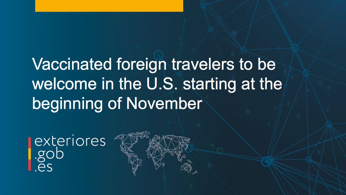 ✈️ The <a href="/WhiteHouse/">The White House</a> has announced that, starting at the beginning of November, vaccinated international travelers will be able to travel to the U.S.

✅ Travelers will need to show proof of full vaccination and a negative COVID test taken within 3 days of departure.