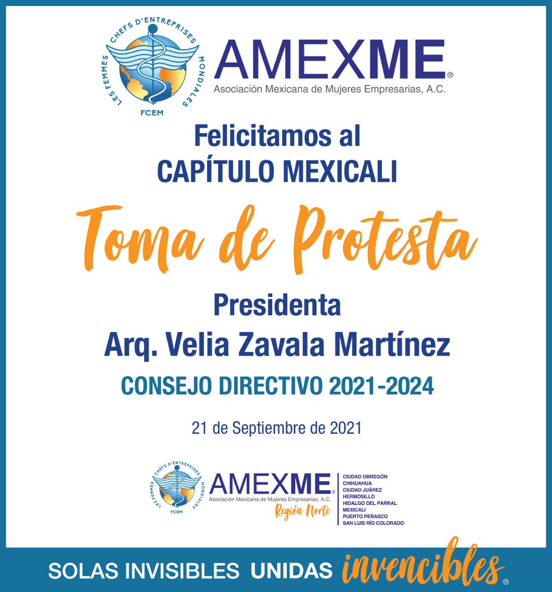 amexme's tweet photo. 👩🏻‍💻Damos la bienvenida a la Arq. Velia Zavala Martinez como la nueva presidenta de AMEXME Capítulo Mexicali, así como al nuevo Consejo Directivo 2021-2024 
LES DESEAMOS MUCHO ÉXITO
¡Enhorabuena capitulo Mexicali!

#SoyYSomosAMEXME 
#AMEXMECONECTADA https://t.co/Li99zhzwBk