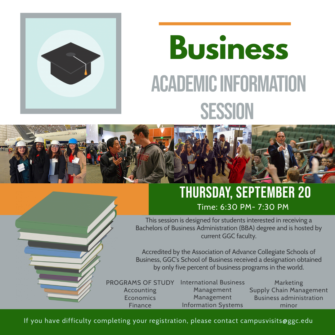 Did you know GGC's Bachelors of Business Administration is AACSB accredited which has only been earned by less than 5% of the world's business schools? Learn more at our Business Info Session this Thursday, 9/23 at 6:30pm! Visit tinyurl.com/592dbzmf