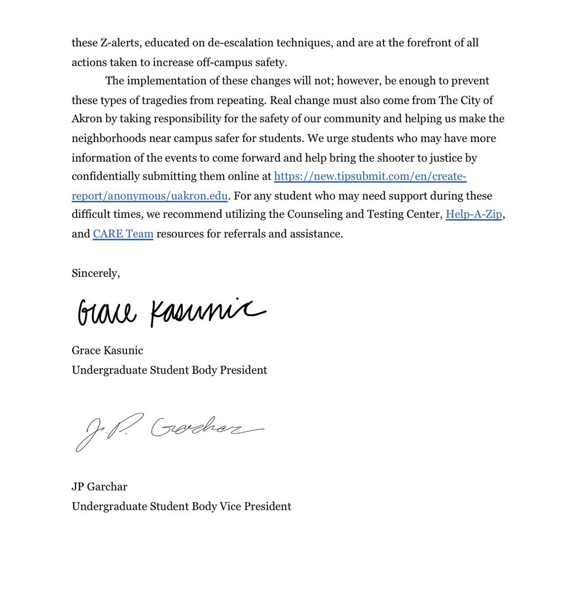 Statement on the tragic death of UA student Maya McFetridge