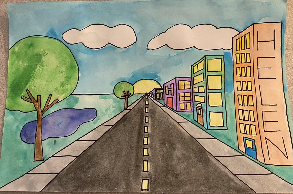 RSMSArt's tweet photo. (Part One) 6th Grade’s #1PointPerspective #CityDrawings ✏️👩🎨 https://t.co/IE71BhaIEo