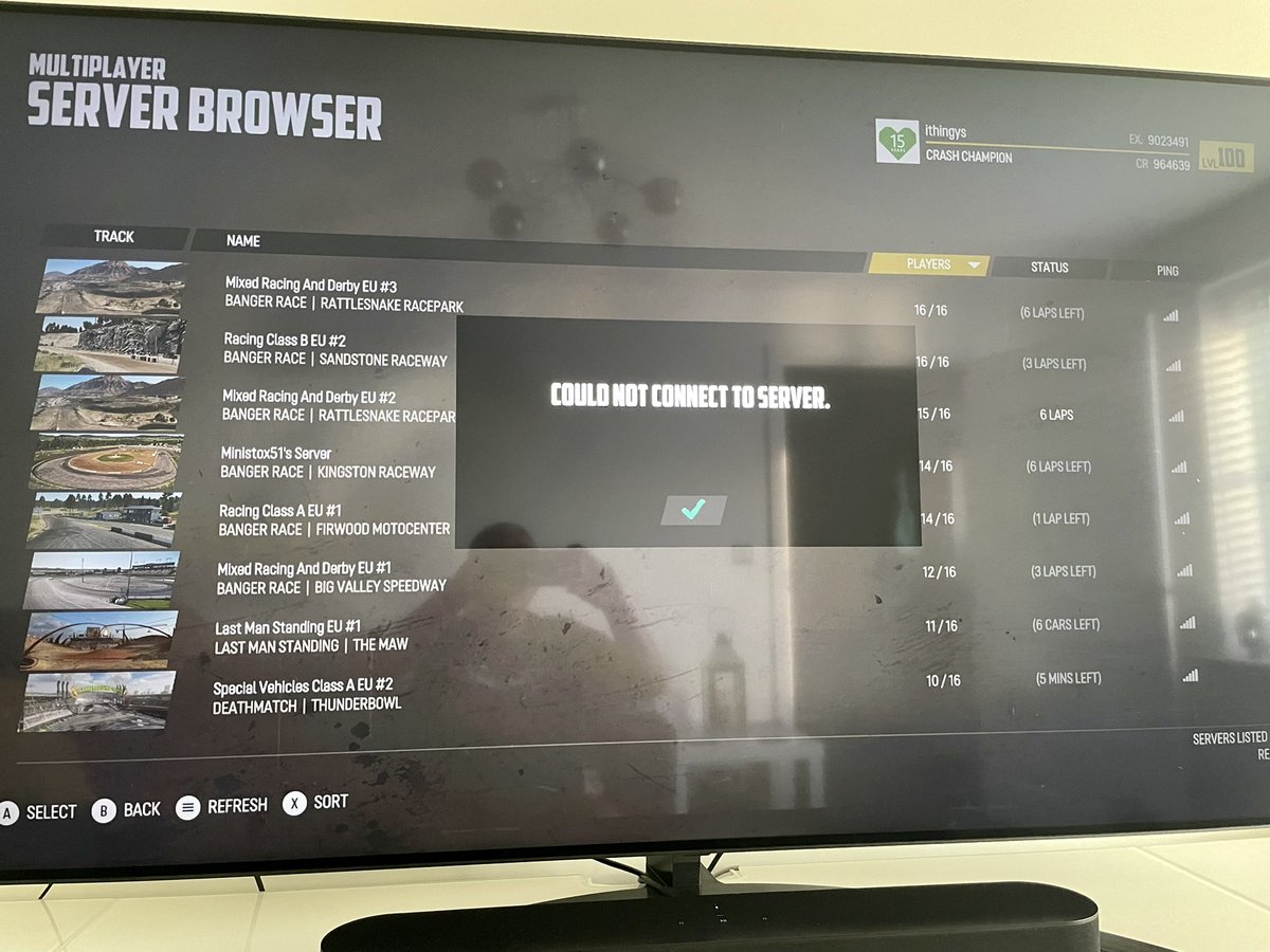 ithingys's tweet photo. @bugbeargames are there issues with UK / EU servers for Wreckfest Multiplayer?. Day 6 and can’t connect to an online game still. Even reinstalled the game and still no joy! https://t.co/aMqJjomzlA