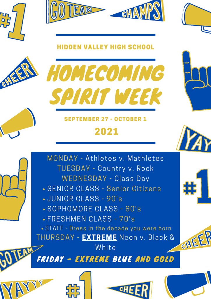 It’s almost here Titans! Homecoming Spirit Week is upon us and we have plenty to be proud of. Make sure to participate and show off your school spirit leading up to next Friday’s Homecoming football game vs. the Cougars of Pulaski County. Let’s pack Bogle with the Blue &amp; Gold!