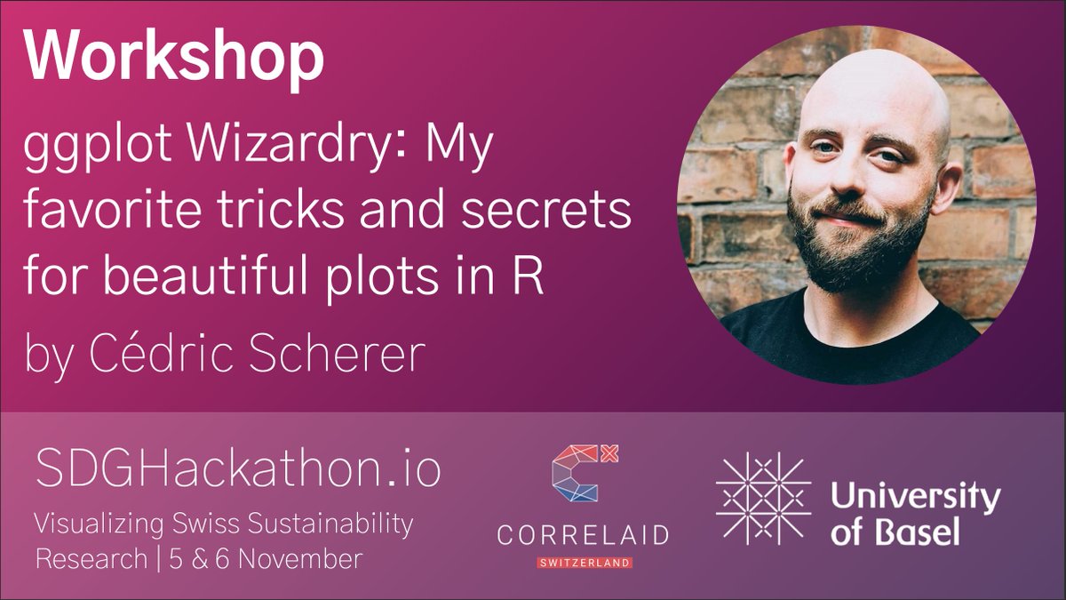 SDG Hackathon (@sdghackathon) on Twitter photo #SDGs #DataVisualization
We are excited to announce that visualization expert Cédric Scherer (<a href="/CedScherer/">Cédric Scherer</a>) will offer a complimentary workshop on styling data visualizations with #ggplot2 to the participants of our SDG Hackathon - <a href="/CorrelAidSwiss/">CorrelAidSwitzerland</a> & <a href="/UniBasel_en/">University of Basel</a> #SDGs #DataVisualization
We are excited to announce that visualization expert Cédric Scherer (<a href="/CedScherer/">Cédric Scherer</a>) will offer a complimentary workshop on styling data visualizations with #ggplot2 to the participants of our SDG Hackathon - <a href="/CorrelAidSwiss/">CorrelAidSwitzerland</a> & <a href="/UniBasel_en/">University of Basel</a>