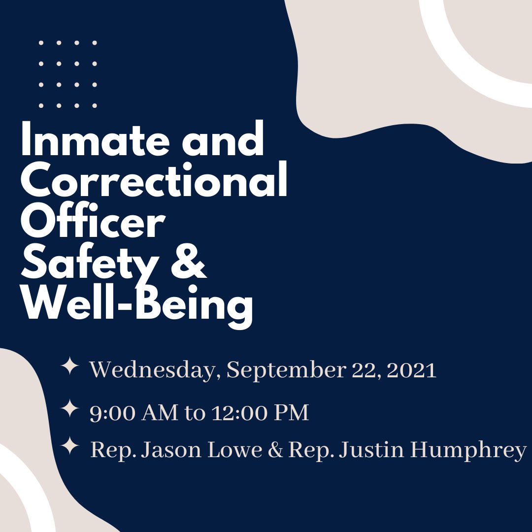 okblackcaucus's tweet photo. Join Rep. Jason Lowe tomorrow, September 22 at 9:00 a.m. for an interim study regarding the safety and well-being of inmates and correctional officers in Oklahoma state corrections facilities! 

Check out the link in our bio to watch the livestream tomorrow morning! 

#OLBC https://t.co/H2y1FRBr4e