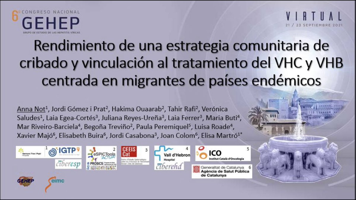 Anna Not y yo abrimos esta sessión en #CongresoGEHEP21 con nuestros estudios #ReHCV de reinfección por #HCV en el sistema penitenciario Catalán y #HepClink #HepBClink de microeliminación en migrantes de países endémicos