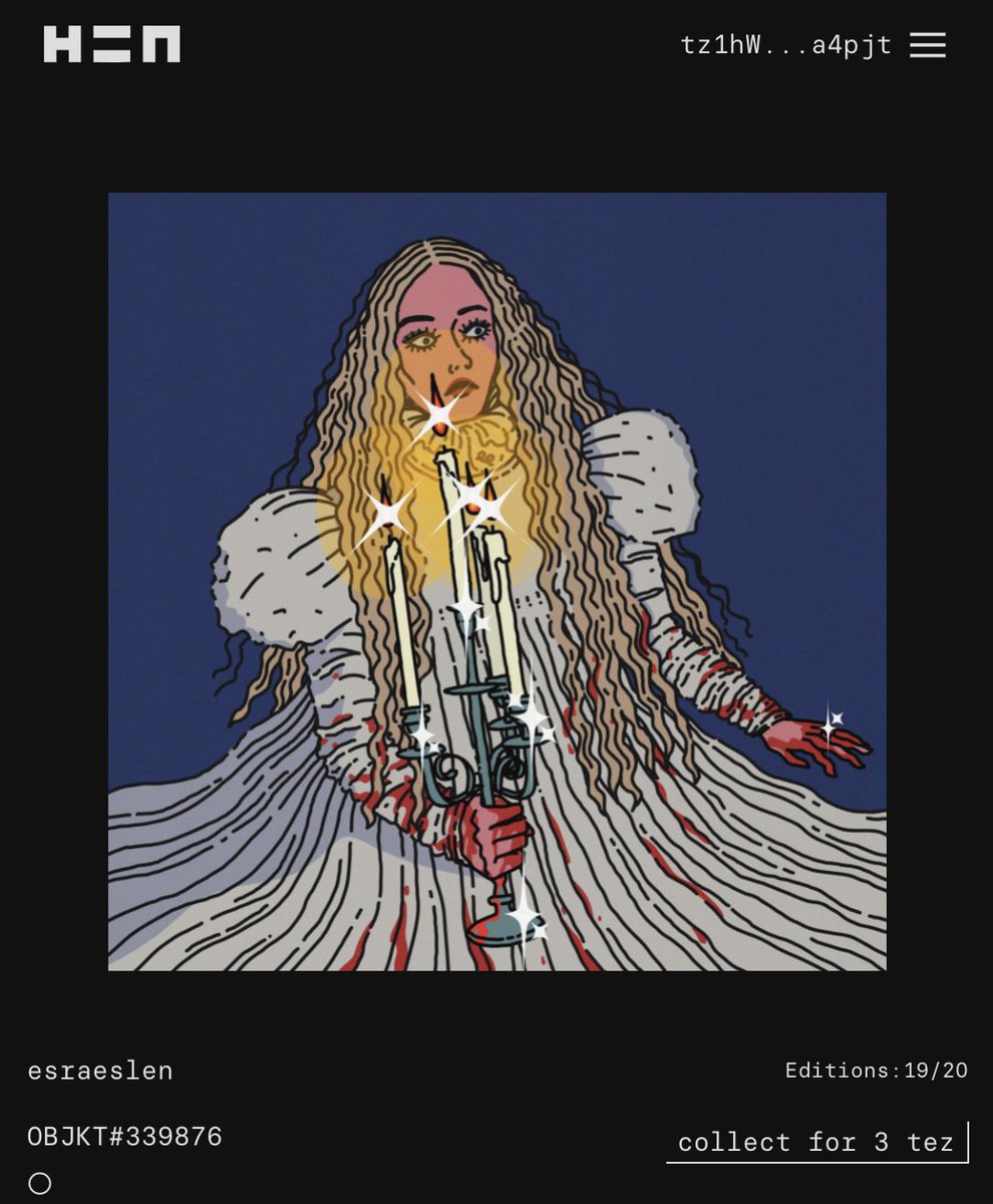 esraeslen's tweet image. ✨🕯 NEW DROP 🕯✨

“ Edith ” 

20 editions,  3543*3543 px,  for 3 XTZ

hicetnunc.xyz/objkt/339876