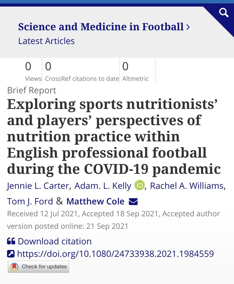 Matt Cole | PhD (@mcolenutrition) on Twitter photo How did #COVID19 impact upon nutrition provision within professional football? 🦠⚽️🍌
How did we adapt & how can this inform future practice? 📝
Our latest findings published in <a href="/SciMed_Football/">Sci & Med Football</a> 👇
Congrats <a href="/Jen_NutritionJC/">Jen Carter</a> on her first publication 👏
tandfonline.com/doi/full/10.10… How did #COVID19 impact upon nutrition provision within professional football? 🦠⚽️🍌
How did we adapt & how can this inform future practice? 📝
Our latest findings published in <a href="/SciMed_Football/">Sci & Med Football</a> 👇
Congrats <a href="/Jen_NutritionJC/">Jen Carter</a> on her first publication 👏
tandfonline.com/doi/full/10.10…