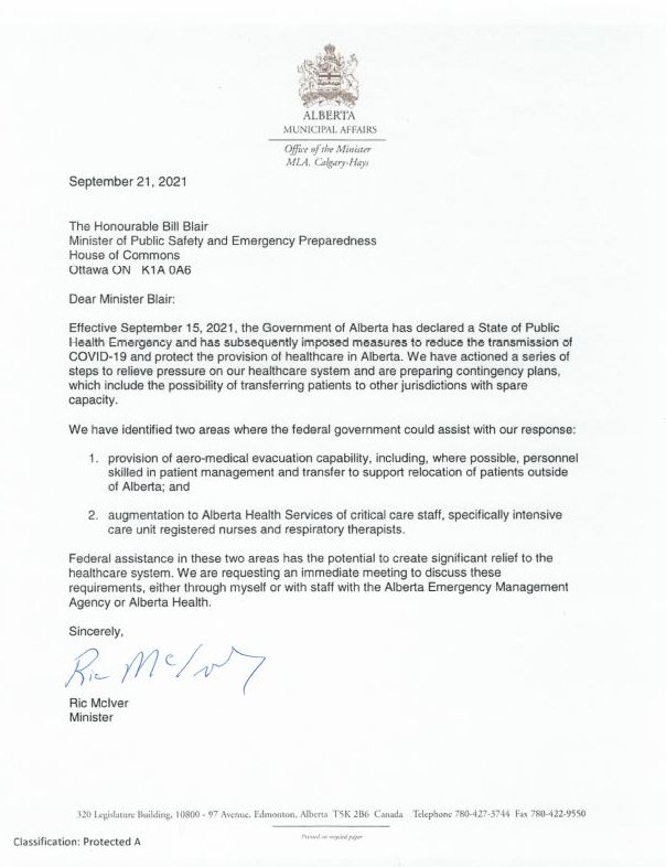 RicMcIver's tweet image. As part of Alberta&apos;s ongoing efforts to boost health care capacity during the public health emergency, we have formally asked the federal government to assist us with patient transfers and critical care staff.

Read my letter to @BillBlair: ⬇️