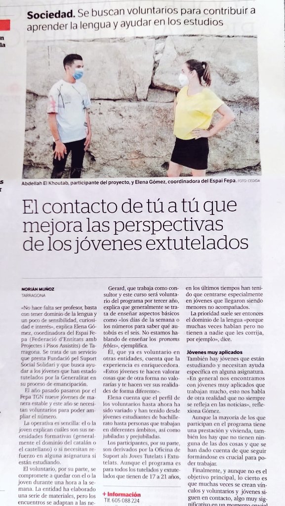 Vols ajudar a aprendre el idioma 🗣 i donar un cop de mà en els estudis 🤓💪🏼? Fes-te voluntari ✌🏽🙂 #suportsocialsolidari
 <a href="/fepa_18/">FEPA</a> <a href="/diaridtarragona/">Diari de Tarragona</a>