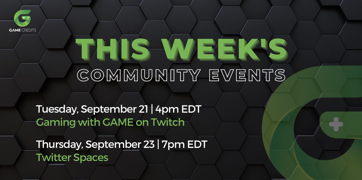gamecredits's tweet photo. This week's lineup 📅 of #GAMECredits community events. Join us on stream today, or on Twitter spaces this upcoming Thursday!

Thursday's discussion will include information about the #GENESIS 🌎 token launch and farming. https://t.co/QdsXEjegpp