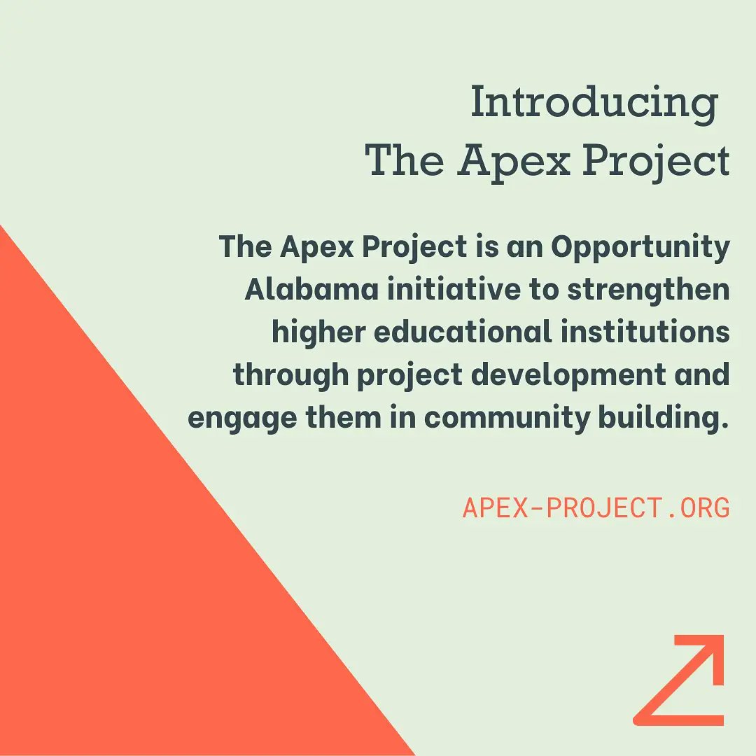 OpportunityALA's tweet photo. We are proud to introduce The #ApexProject (https://t.co/no39ADruvD)! A one stop resource for higher educational institutions who want to invest in their surroundings through economic development and community enhancement. #highereducation #economicdevelopment https://t.co/uWZ7mXCuf0
