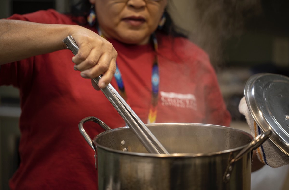 Many Choctaws draw a part of their identity from cooking and eating Choctaw family favorites such as Pvlvska Bvnana (Banaha bread), and Walakshi (fruit dumplings). Dine at the Champuli Cafe for both traditional and modern cuisine. #ChampuliCafe