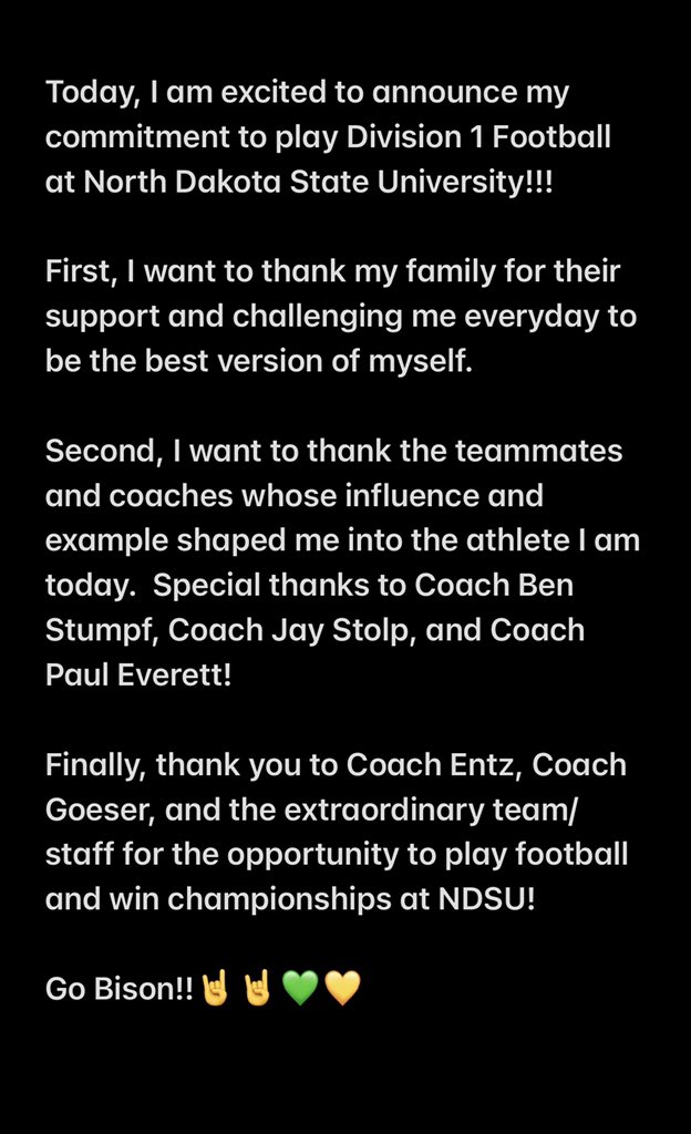100% Committed!! <a href="/Coach_Entz/">Coach Matthew Entz</a> <a href="/NickGoeser/">Nick Goeser</a> <a href="/NDSUfootball/">NDSU Football</a> <a href="/JayStolp4/">Jay Stolp</a> @PolarBearFBall @polarbstrength <a href="/KohlsHighlights/">Kicking, Punting, Long Snapping Highlights</a> <a href="/KohlsKicking/">Kohl's Kicking Camps</a>