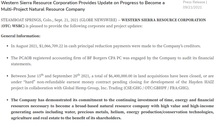 JStock43x's tweet photo. $WSRC Western Sierra Resource Corporation Provides Update on Progress to Become a Multi-Project Natural Resource Company

Big update 

Full link:⬇️
https://t.co/035OyedDz8 https://t.co/WaPDskg6o7