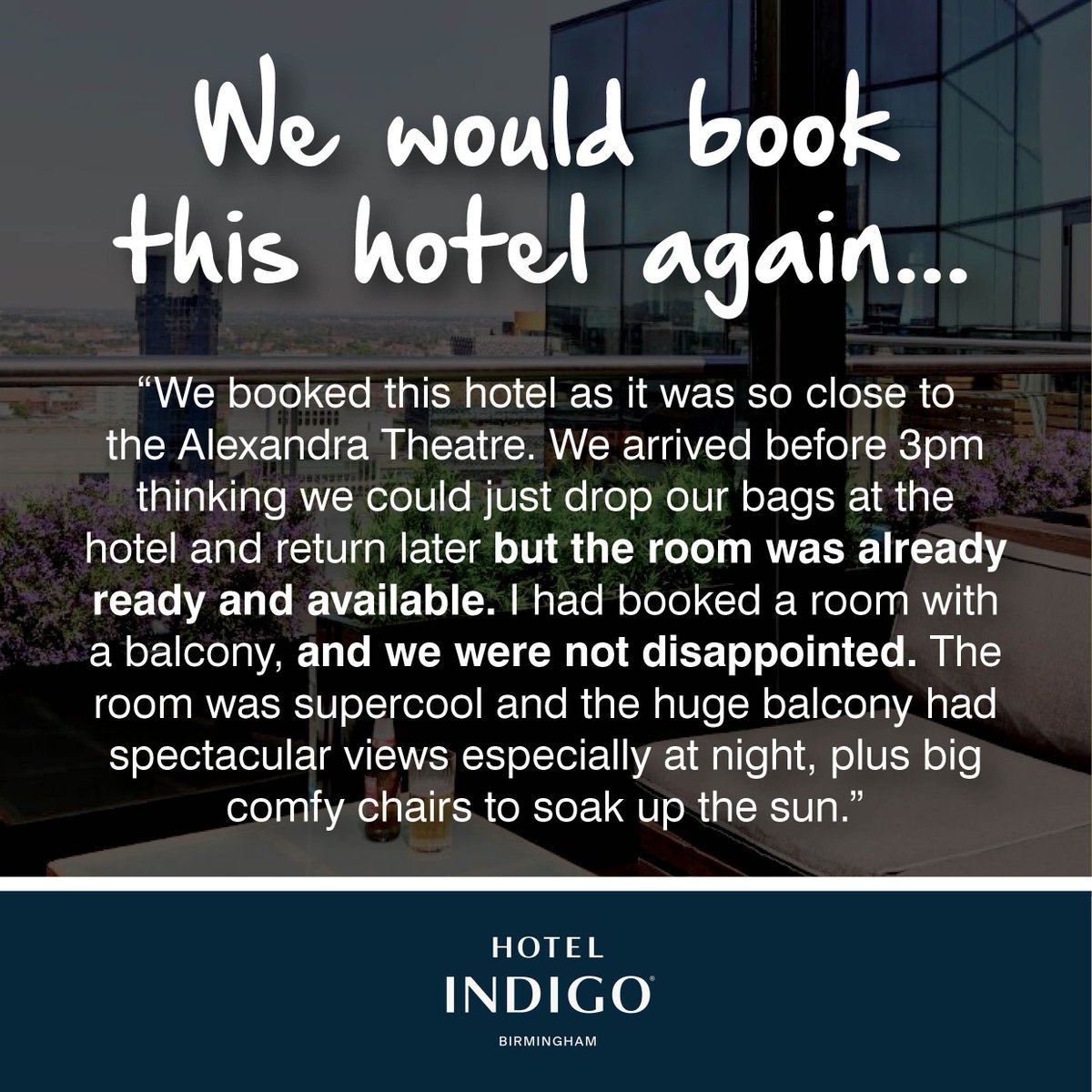 Hotel Indigo Birmingham is on the 23rd and 24th floors of @TheCubeBirmingham in the very heart of Birmingham city. A ten-minute walk to <a href="/TheAlexbham/">The Alexandra</a> and only a few minutes to the <a href="/MailboxLife/">Mailbox Birmingham</a> - Jackie recently left us this lovely review. 📍