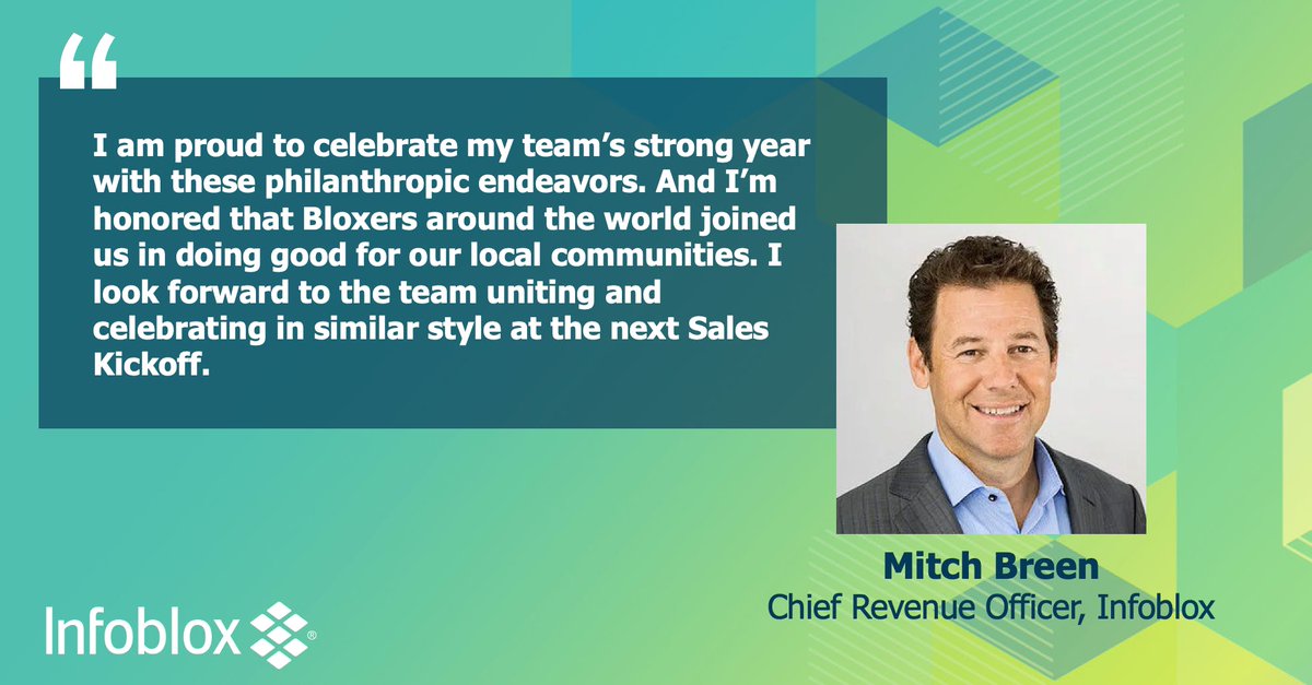 I had the pleasure of watching the amazing generousity of the entire field organization during Infoblox’s FY22 Sales Kickoff! 👏  

#InfobloxSKOFY22 #InfobloxProud #CorporateCulture bit.ly/2VWLPTm