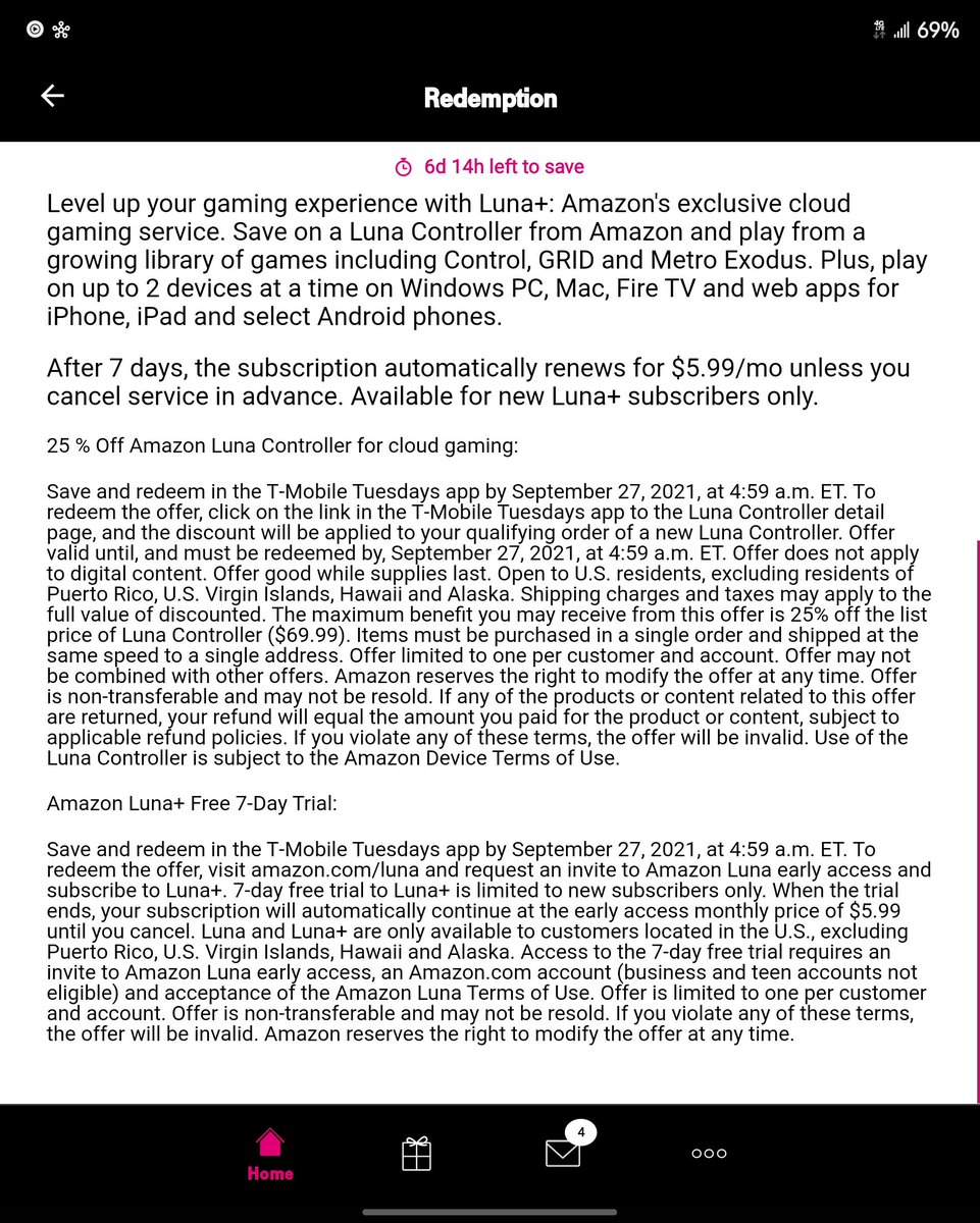 For my #Luna peeps out there, looks like @amazonluna and @TMobile are collabing for the next 7 days you can get a Luna controller 25% off and a 7 day free trial