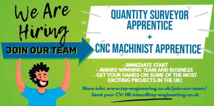 TSPEngineering's tweet image. 🎉📢 EXCITING NEW OPPORTUNITIES 📢🎉 We are currently looking for a QS Apprentice and a CNC Machinist Apprentice to join our team. If you&apos;re interested, get in touch! We cannot wait to hear from you 👂🏽🤞🏽
tsp-engineering.co.uk/join-our-team/

#Apprenticeship #CUMBRIA