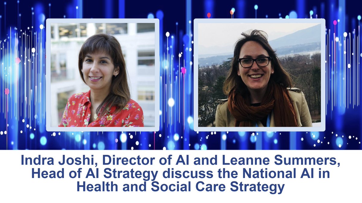 NHSTransform's tweet photo. Watch @IndraJoshi and @leasummers discuss the vision for AI in health and care and how you can get involved in shaping the AI Strategy. Find out more at https://t.co/d84bNBKEF5 https://t.co/9AvEsN89mW