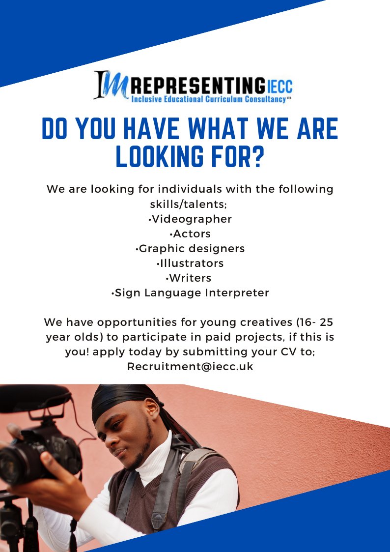 rep_iecc's tweet photo. Opportunities for young creatives (16-25 year olds) to be involved in pioneering work. Please submit your interest by visiting the website: https://t.co/TZz8AVoaYW or email: Recruitment@iecc.uk 
#imrepresentingiecc #creative #arts #skills #youngpeople #opportunities https://t.co/rPB6tALRlY