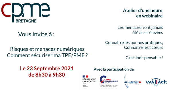 [#Webinaire] « Risques et Menaces #numériques : comment sécuriser ma #TPE #PME ? »] le 23 septembre à 8h30.
Des instants d’échanges avec les experts sont prévus.

Voici comment rejoindre le webinaire : Lien de connexion : bbb.wsweet.cloud/b/cpm-vse-v9b-…