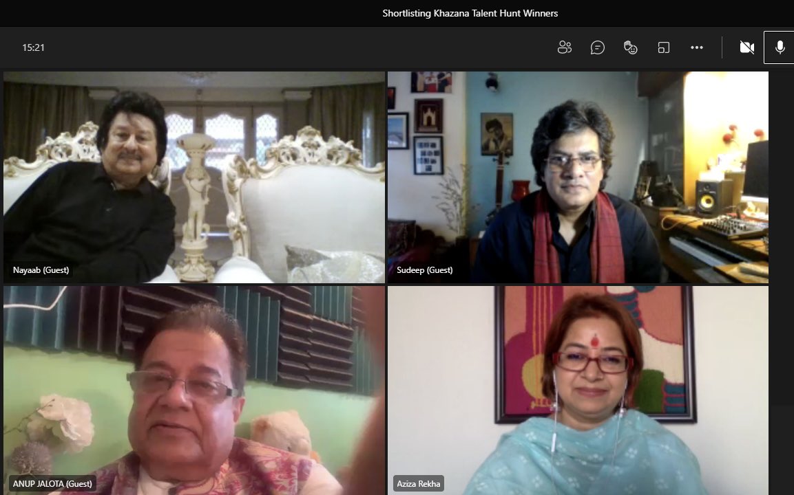Nayaab Udhas (@nayaabudhas) on Twitter photo Shortlisting of the Top 2 winners of the Khazana <a href="/ArtistAloud/">ArtistAloud</a> hunt with our super amazing jury of <a href="/anupjalota/">Anup Jalota</a> <a href="/rekha_bhardwaj/">rekha bhardwaj</a> <a href="/Pankajkudhas/">Pankaj Udhas</a> <a href="/sudeepbanerji/">Sudeep Banerji</a> . Some great talent across India n the world who came forward to participate.Winners to be announced tom watch this space Shortlisting of the Top 2 winners of the Khazana <a href="/ArtistAloud/">ArtistAloud</a> hunt with our super amazing jury of <a href="/anupjalota/">Anup Jalota</a> <a href="/rekha_bhardwaj/">rekha bhardwaj</a> <a href="/Pankajkudhas/">Pankaj Udhas</a> <a href="/sudeepbanerji/">Sudeep Banerji</a> . Some great talent across India n the world who came forward to participate.Winners to be announced tom watch this space