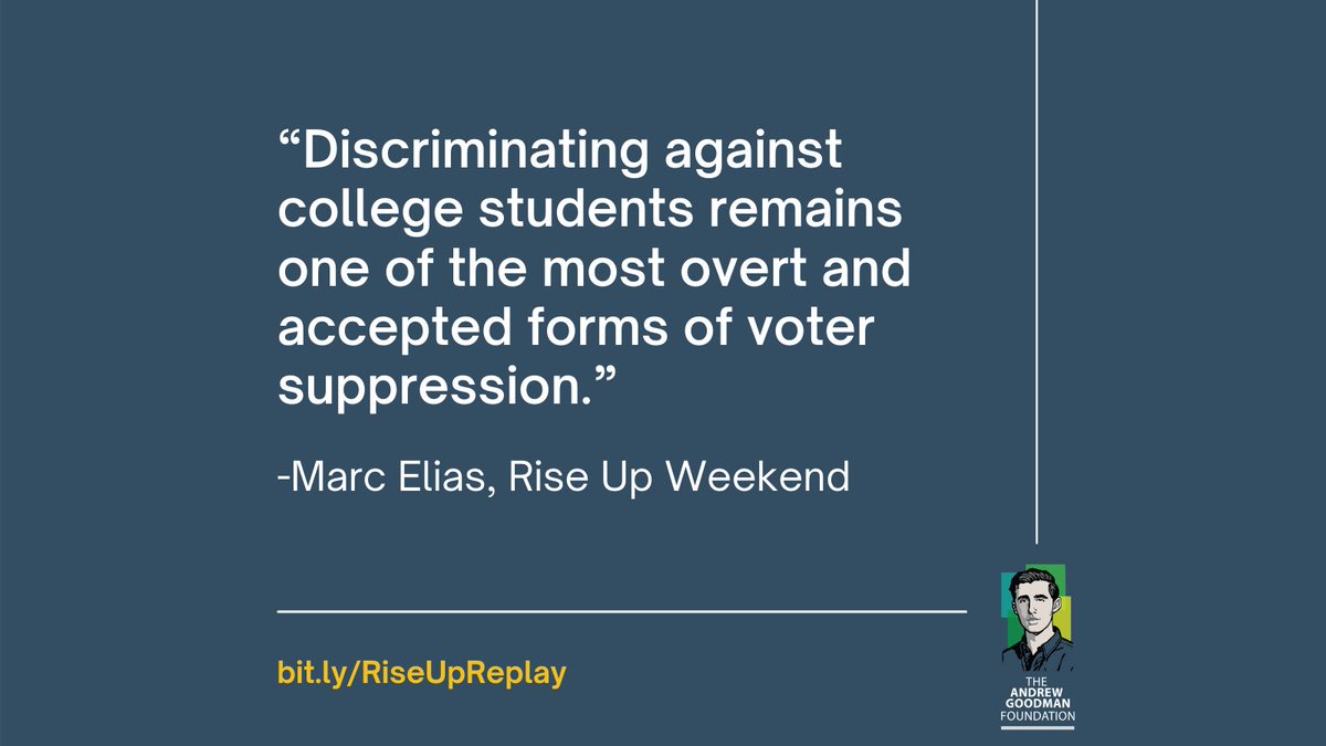 AndrewGoodmanF's tweet photo. "Discriminating against college students remains one of the most overt and accepted forms of voter suppression." —Marc Elias.
Marc is the founder of Democracy Docket and was also a speaker at #RiseUpWeekend. Watch his full session by visiting ➡️https://t.co/W0ZHASY4P1 https://t.co/C95LY827LN