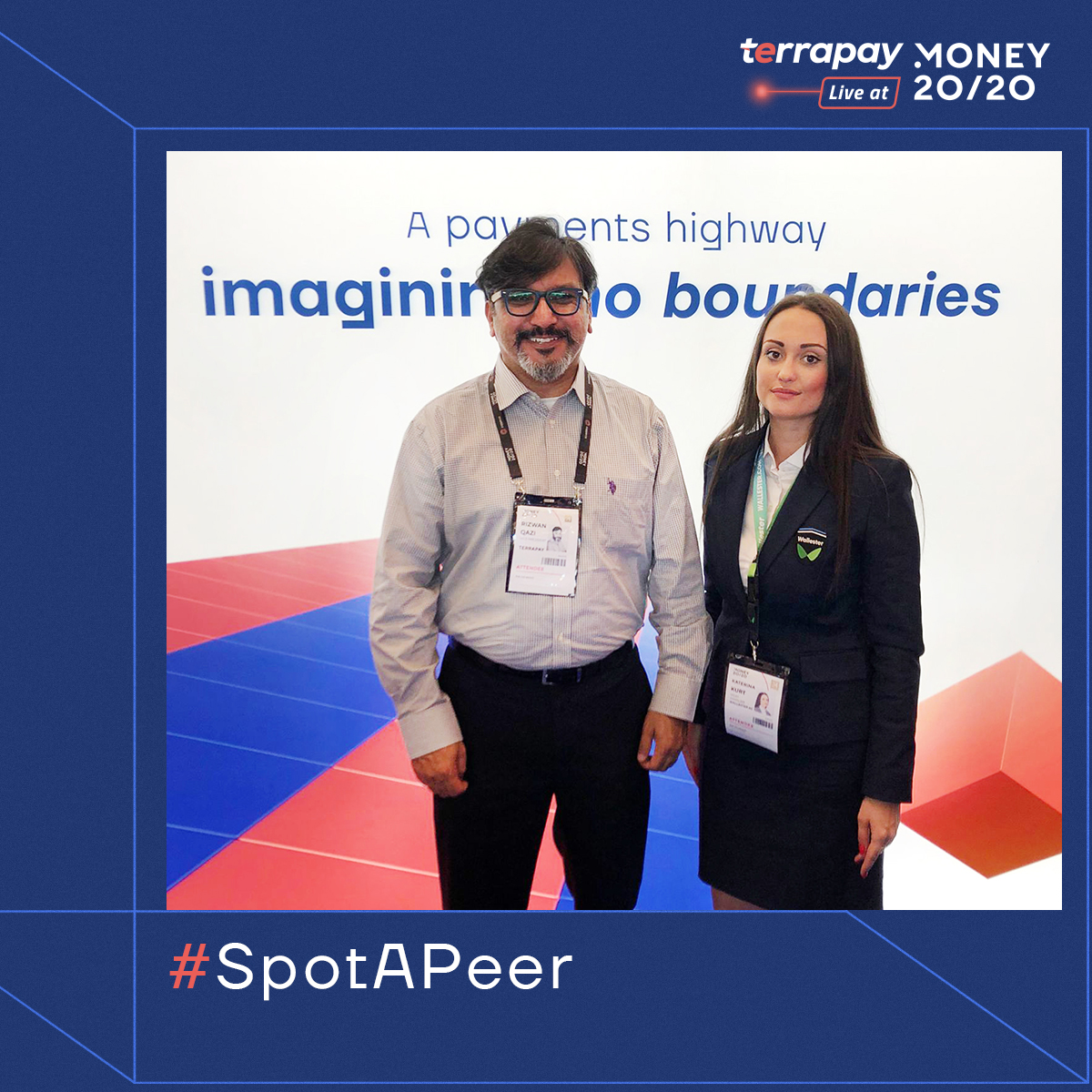 TerraPay's tweet photo. Look who stopped by!

Ms Katerina Kurt from @Wallester_com posing for a picture with Mr Rizwan Qazi, VP of Payment Partnerships &amp; Special Projects at #TerraPay.

Always great to greet in person! 

Day 1 at @Money2020 is looking good!

#SpotAPeer #TerraPayXMoney2020 #M2020EU https://t.co/dE4nPnXZkv