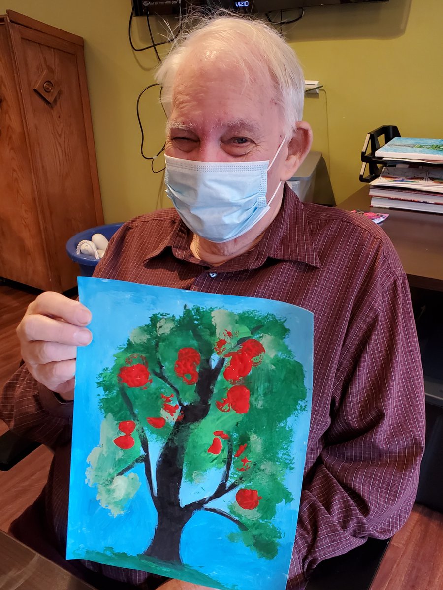 We love to paint during Artisans!  These apple trees turned out great!  We made the apples with a wine cork.