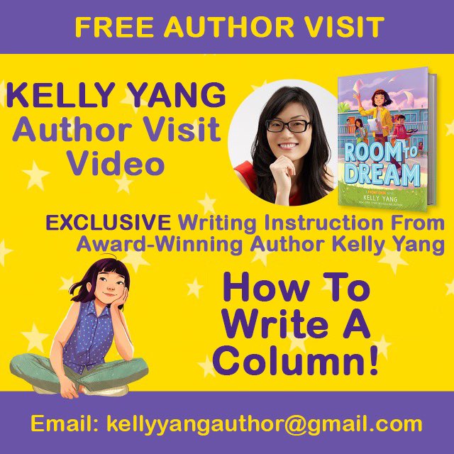 📣 Attention teachers! 📣 ROOM TO DREAM is out TODAY! To celebrate, I’m giving every teacher a FREE AUTHOR VISIT video, made by me, loaded with writing advice for kids! Email me at kellyyangauthor@gmail.com to get yours! 🍎📚Thanks for reading the FRONT DESK series!!! Pls RT! 🙌