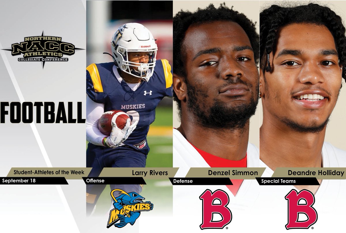 NACC_sports's tweet photo. #NACCfb 🏈 | Benedictine's Simmon and Holliday, Lakeland's Rivers Named NACC Football Student-Athletes of the Week

@BenUEagles1887 
@LUMuskies 

📰 https://t.co/OwCrd6BcMo

#NACCtion #d3football #d3fb https://t.co/wGWGqWcyBt
