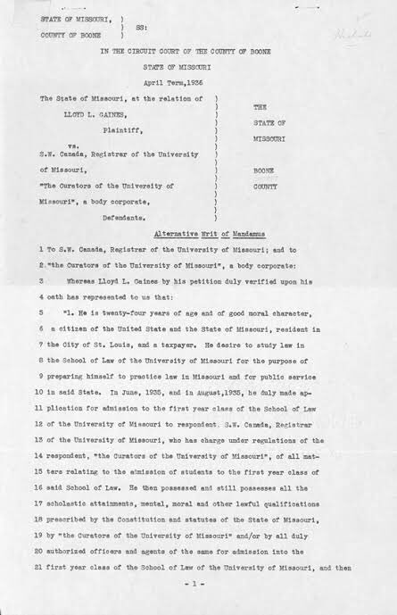 AfricanArchives's tweet image. In 1938, Lloyd Gaines filed a lawsuit after being denied admission to the University of Missouri Law School in 1935 because he was black. 

The Court ruled in his favor &amp;amp; required Missouri to admit him or set up a black law school.

He disappeared 3months later never to be found.