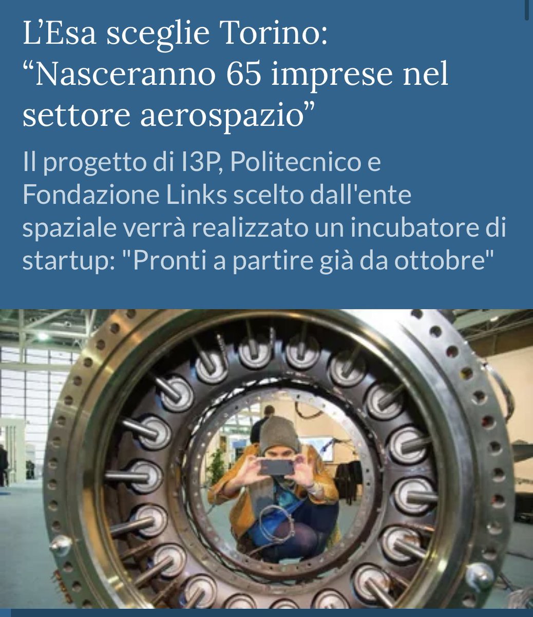 LaCastelli_it's tweet photo. Una grande opportunità per Torino e per tutto il Piemonte, in un ambito strategico per la competizione industriale. L’ESA ha scelto #Torino come nuova sede per supportare, nel settore dell’aerospazio, la nascita di startup italiane. In 7 anni si punta ad almeno 65 nuove imprese. https://t.co/oXQ8afhzWU
