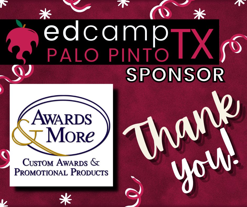 EdcampPaloPinto's tweet photo. Thank you Awards&amp;More for donating to our edcamp! https://t.co/F6CbmDg1hj