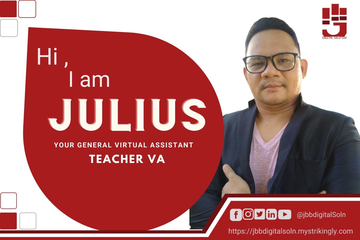 jbbdigitalsoln's tweet photo. 👩‍💻Hi! I'm Julius. Your GVA/Teacher VA. I provide purposeful solutions for your digital need. Want to Hire VA? 
Im just a click away on Twitter, FB page and  IG . 
#jbbdigitalsolution #digitalservices  #virtualassistantservices #onlinebusiness #digitalstartup #adminsupport #hustle https://t.co/N5bgFHzTMF