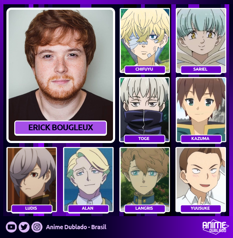 Anime Dublado på X: Qual personagem dublado pelo @erickbglx é seu  favorito? 🥰  / X