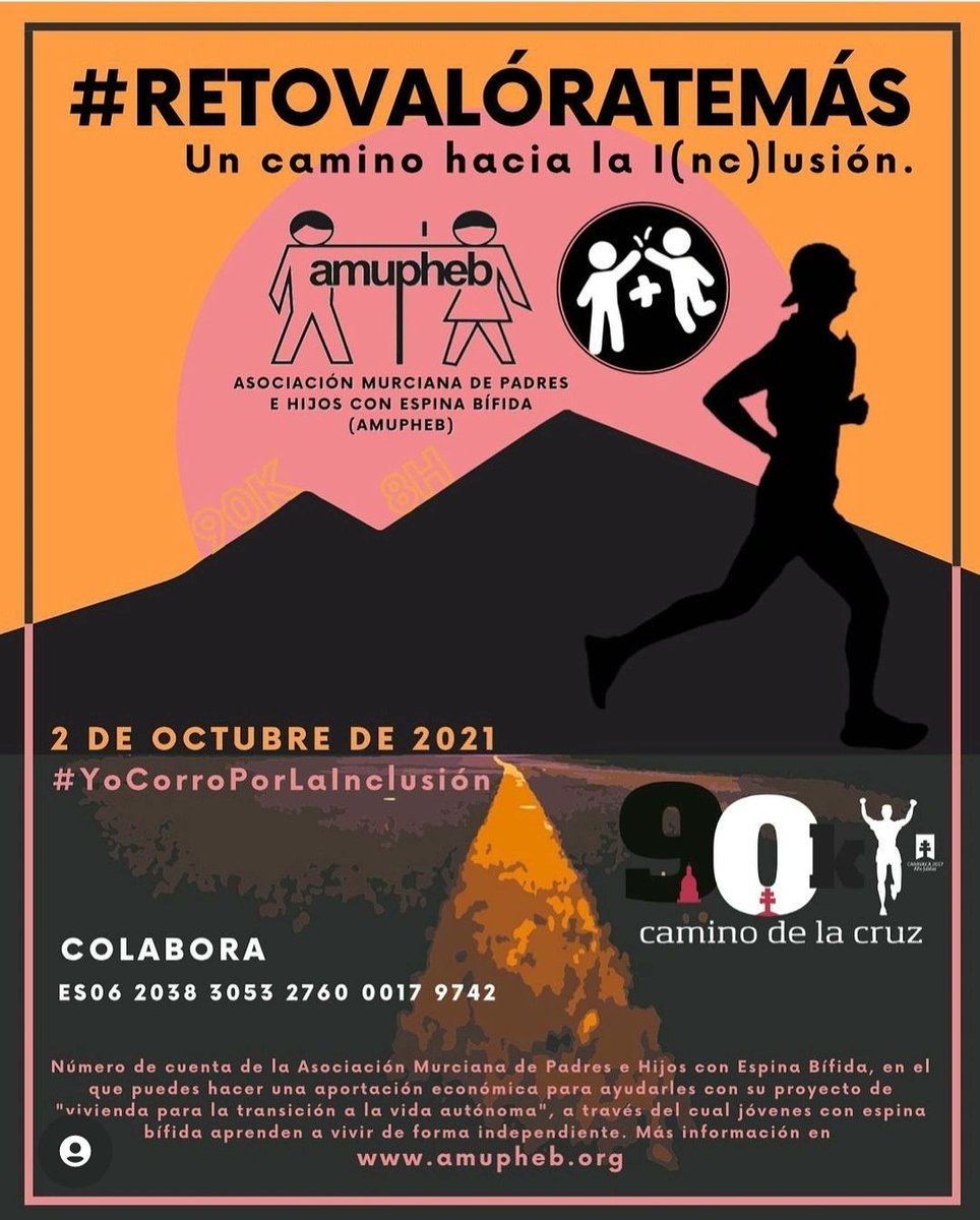 amupheb's tweet image. ⚡️🏃‍♂️ VUELVE EL #RETOVALÓRATEMÁS un camino hacia la i(nc)lusión  🏃‍♀️⚡️El próximo 2 de octubre ¡COLABORA!
#RetoValórateMás
#YoCorroPorLaInclusión
#YoCorroPorUnDeporteInclusivo