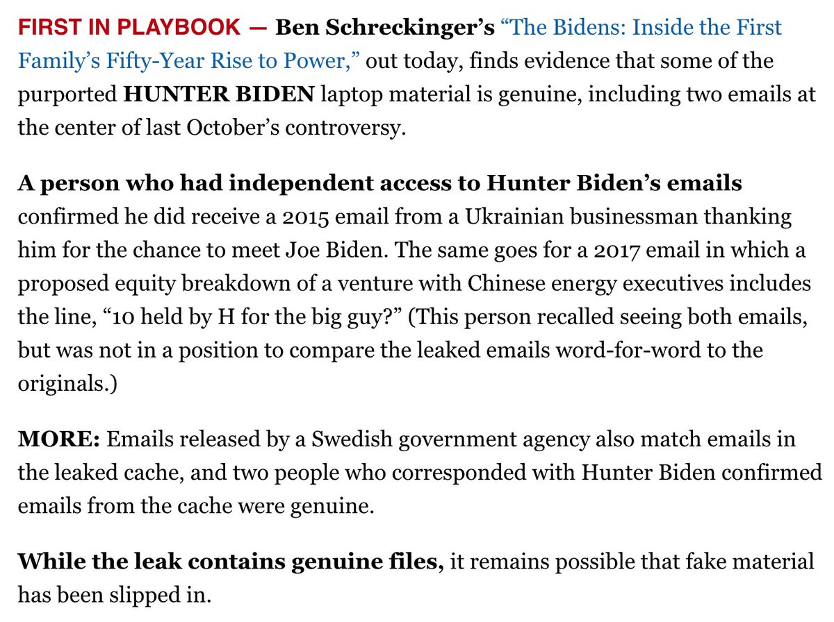 Conservative news outlets have confirmed time and again that emails from Hunter's laptop were authentic. It's not a new revelation just because Politico finally figured it out.