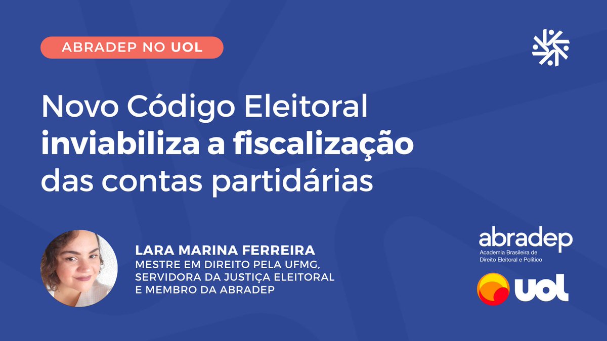 AbradepO's tweet photo. Tema que atrai a atenção a cada eleição, a prestação de contas pelos partidos pode ficar inviabilizada caso as mudanças apresentadas no Novo Código Eleitoral sejam aprovadas. No @UOL, @laramarinaf destaca os dois pontos mais urgentes da proposta.
(1/3) https://t.co/7p5UUX3CCx