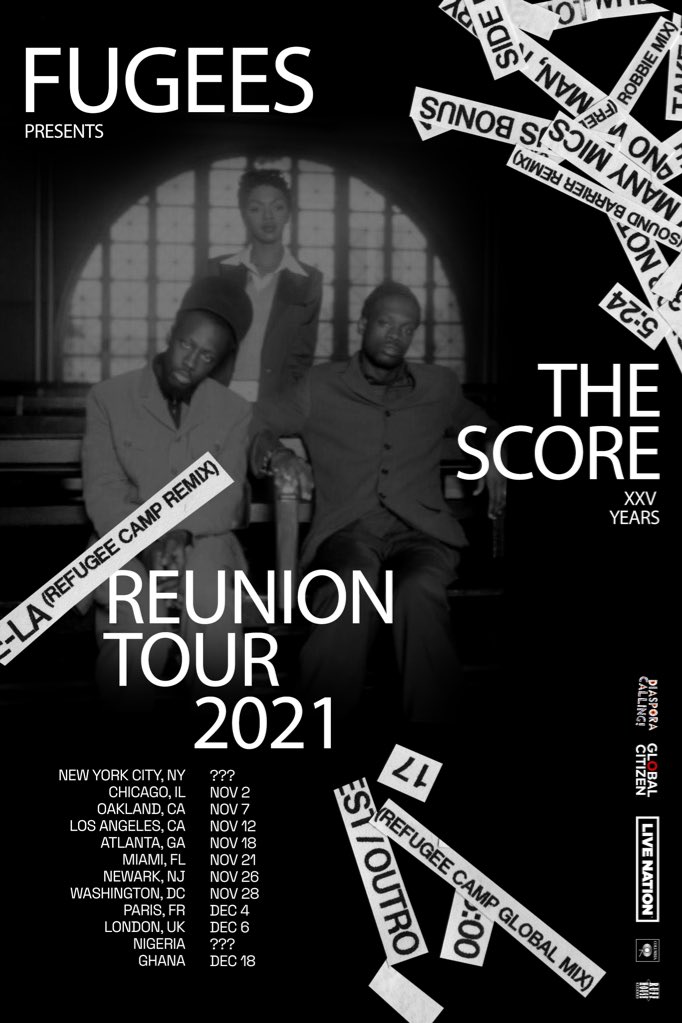 The Fugees on tour for The Score 25th Anniversary. Tickets available Friday at 10 AM local. Click here fore more info: bit.ly/2ZiuQMJ