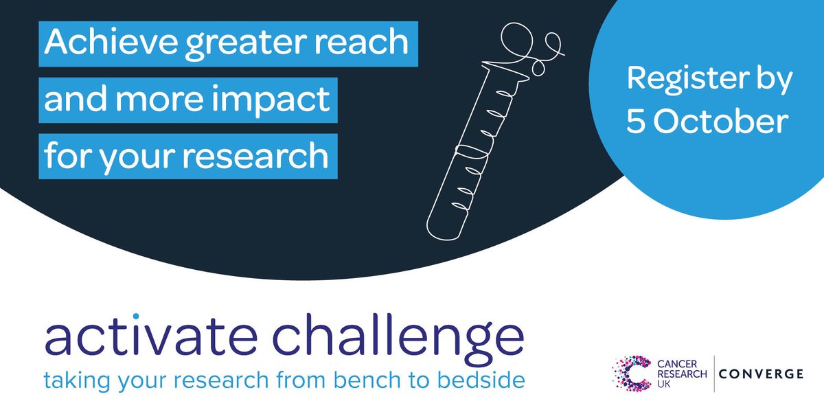 theWCRC's tweet photo. Calling #OncologyResearchers based in Wales!
Achieve greater reach & more impact for your research by registering for the #ActivateChallenge - a new entrepreneurial programme by @CRUKresearch and @ConvergeC.
For full details visit https://t.co/wOg8lzSbLz https://t.co/NtqposN6E1
