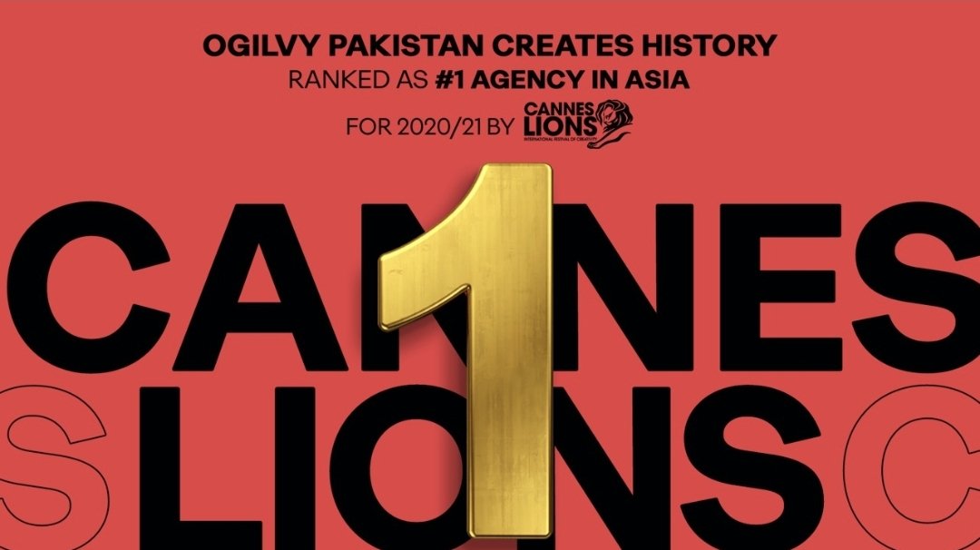 A moment of immense pride for 🇵🇰
Ogilvy 🇵🇰  is proud to be the FIRST & ONLY agency that ranked #1 Agency in Asia in the Cannes Lions Creativity Report 2020/21.
We have taken 🇵🇰 to the heights of creativity at the world's most prestigious platform.
🇵🇰 Zindabad!

#canneslions2021