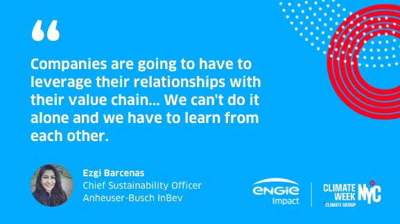 engieimpact's tweet photo. .@abinbev has pledged to reduce Scope 1 and 2 #emissions by 35% by 2025. The first step? Auditing and evaluating their own #valuechain. “Businesses need to look inward first." @EzgiBarcenas, CSO. #ClimateWeekNYC #ENGIEImpactNetZero https://t.co/GgToPJWRiW